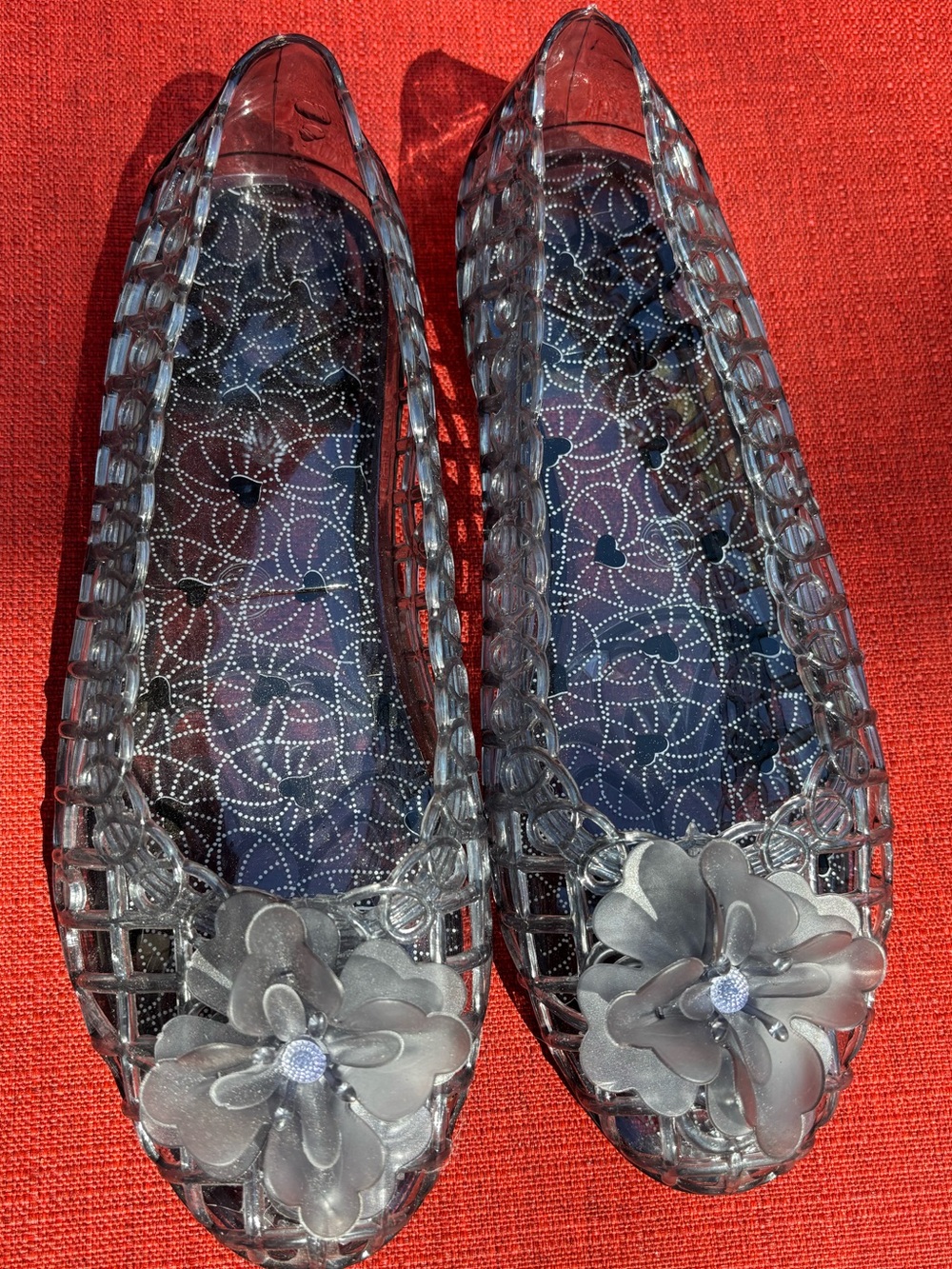 Clear Floral Jelly Flats - Women